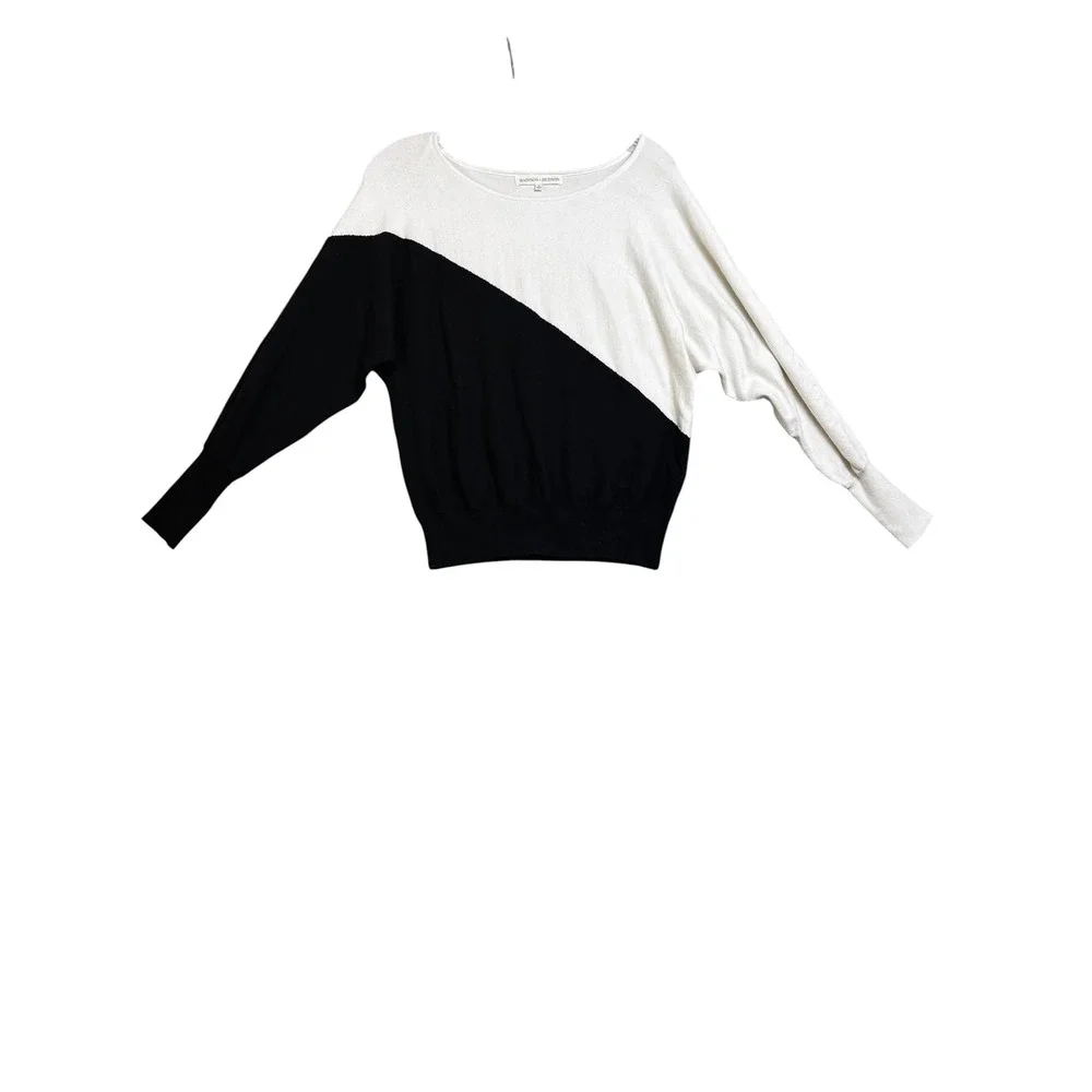 Madison + Hudson  Black White Dolman Sleeve Sweater M Office Siren Academia